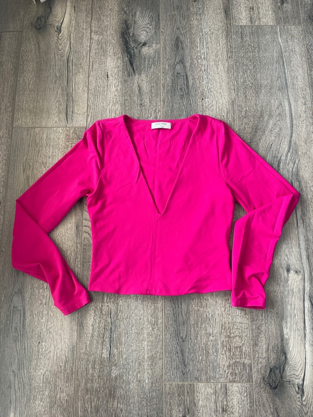 Babaton Hot Pink Deep V Long Sleeve Top